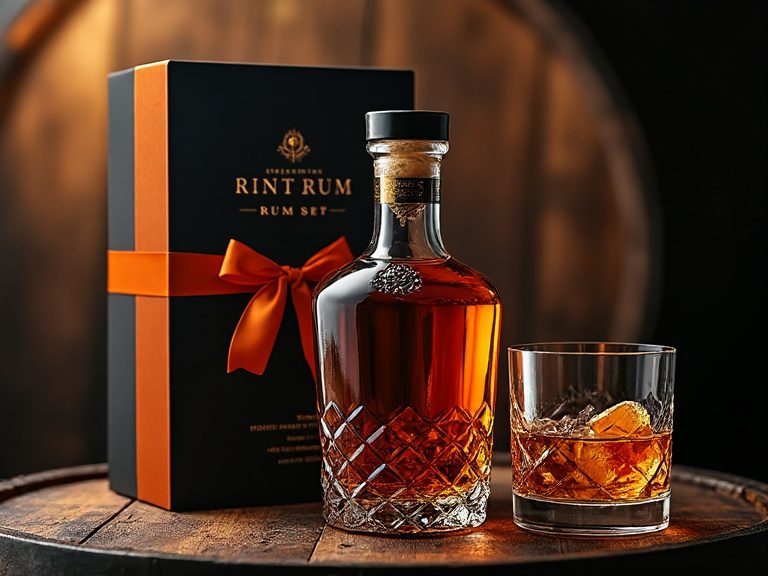 Elegante Rum-Geschenkverpackung mit Schleife
