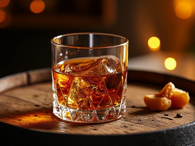 Elegante Rum-Gläser und Barausstattung auf dunklem Holz