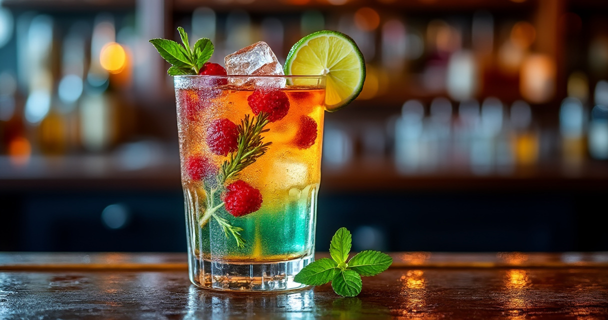 Hurricane Cocktail in bauchigem Glas mit Passionsfrucht